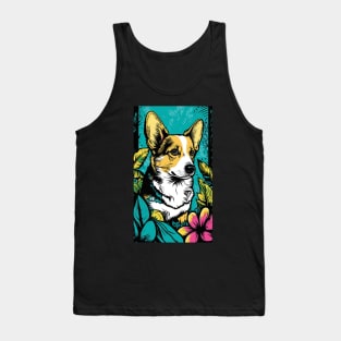 Corgi Dog Vibrant Tropical Flower Tall Retro Vintage Digital Pop Art Portrait 3 Tank Top